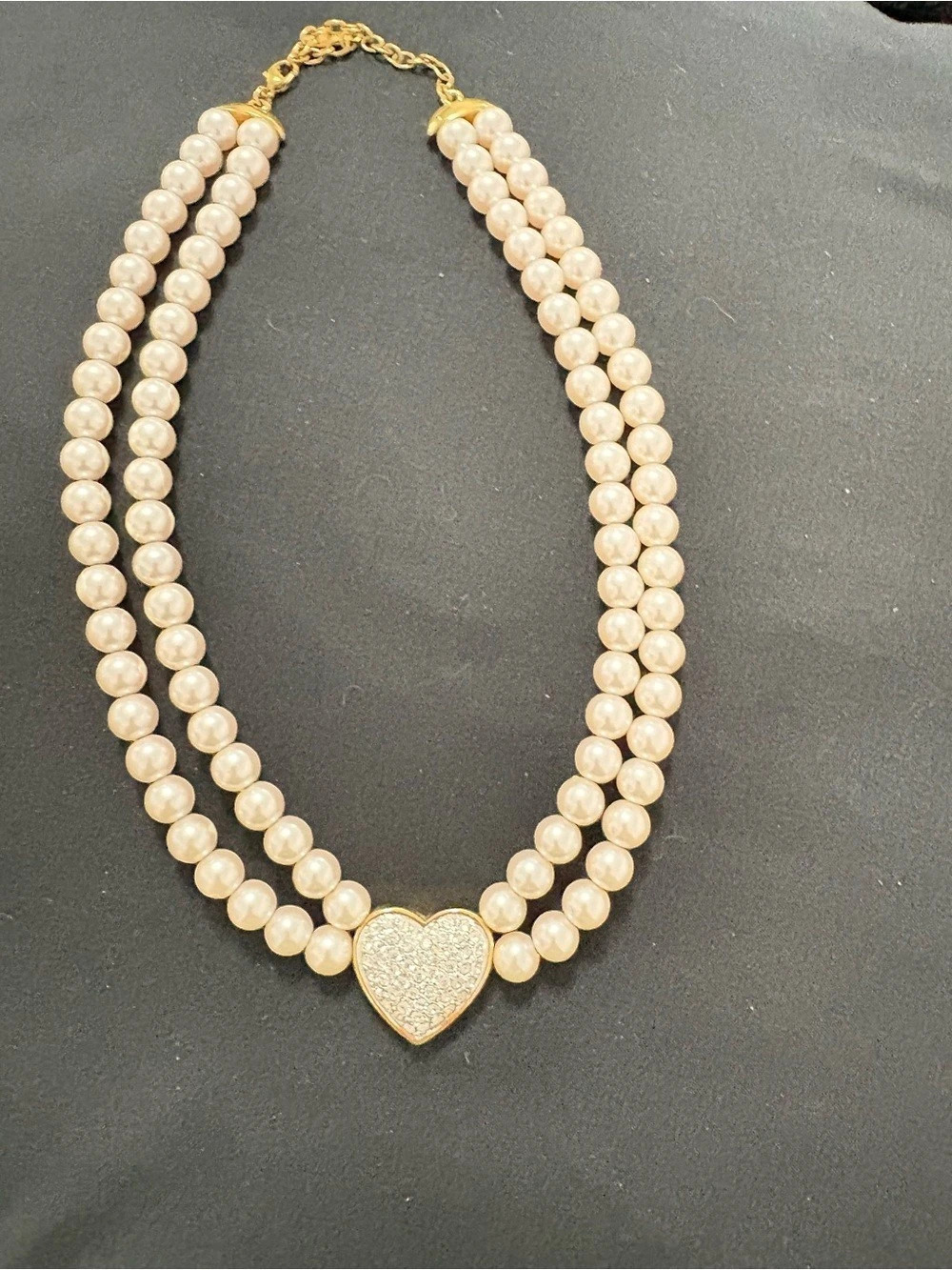 Pearl Double Strand Heart Pendant Necklace